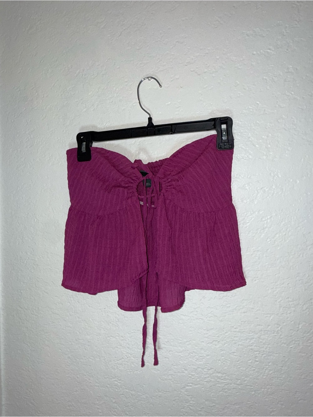 Women’s Magenta Tie-Front Ribbed crop top